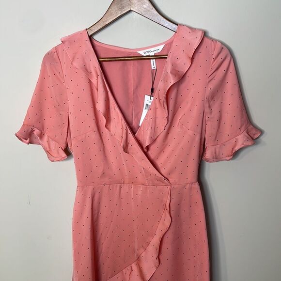 NWT BCBGeneration Pink Polka Dot Ruffle Mini Dress Size XS - Picture 2 of 6